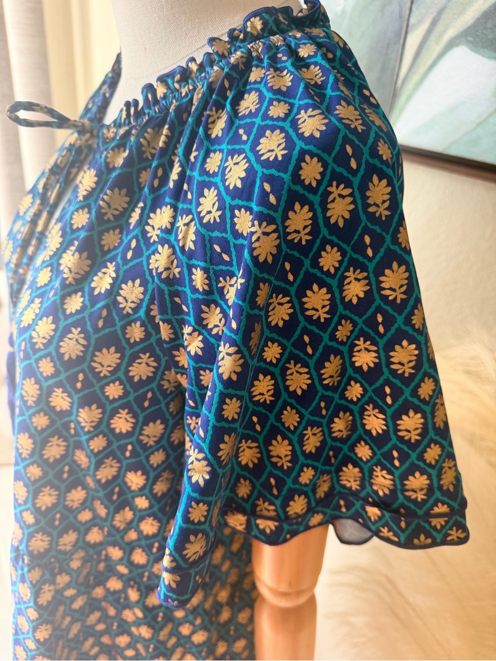 Cabana Life Blue Gold Print Tassel Dress Swim Cover Up Size M Beach Resort - Picture 7 of 17